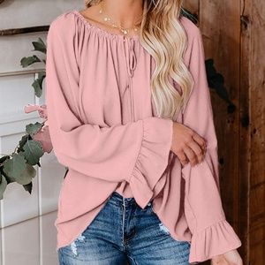 NWOT XL On/Off Shoulder Chiffon Long Sleeve Blouse Bell Sleeve